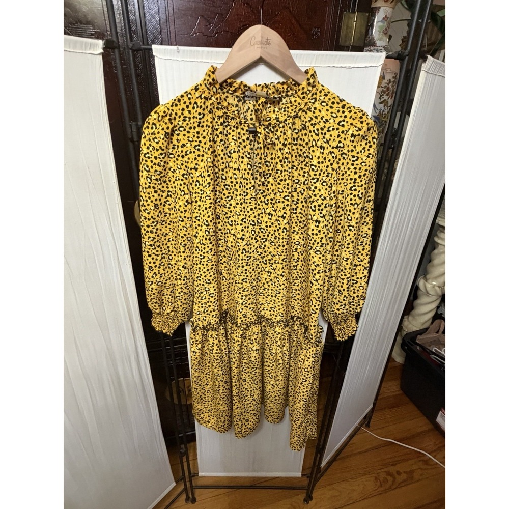 Karl Lagerfeld Paris Women's Size 8 Yellow Leopard Print Ruffle Mini Dress